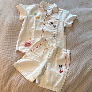Boys S NWOT- Disney Kids White linen Embroidered Set